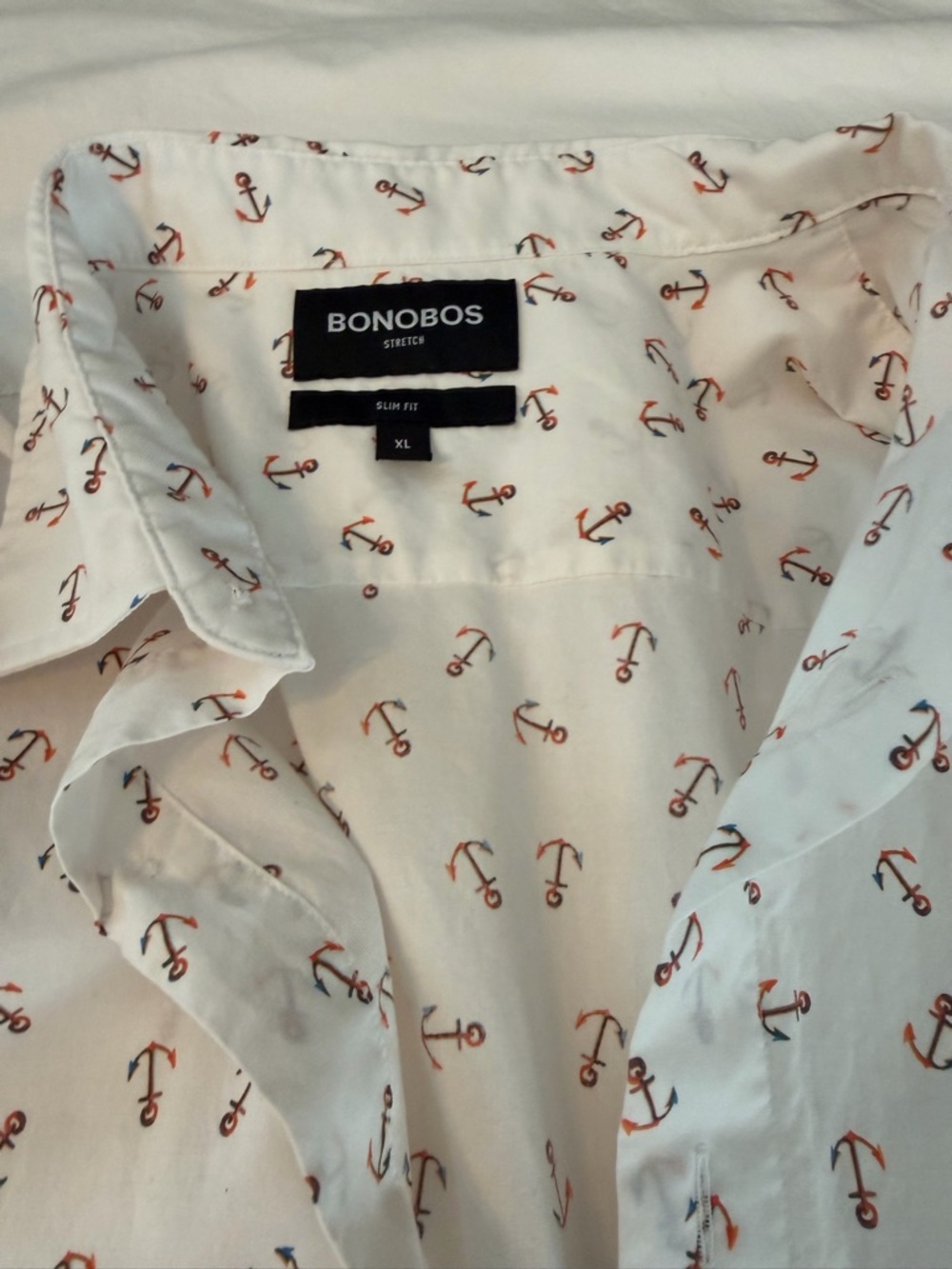 Bonobos Stretch Slim Fit White Anchor-Print Shirt - XL